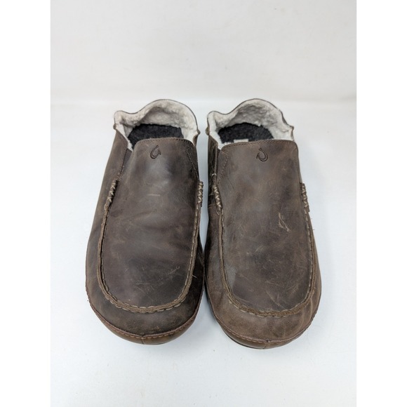 Olukai Moloa Men\'s Size 14 Leather Shearling Slippers‎ Shoes Sheep Fleece Lined main image 3